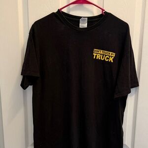 Delta Black Short Sleeve Tee with Yellow "Don't Touch My Truck" Print